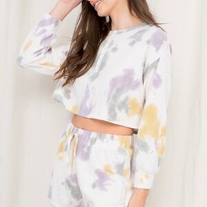 Woman’s tie-dye top and short set